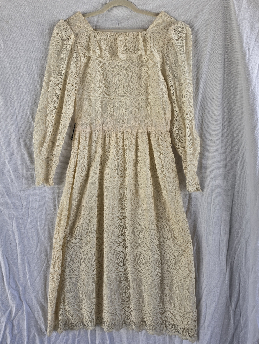 1970's Vintage Lanz Originals Lace Prairie Dress Womens Size 12 Cottagecore